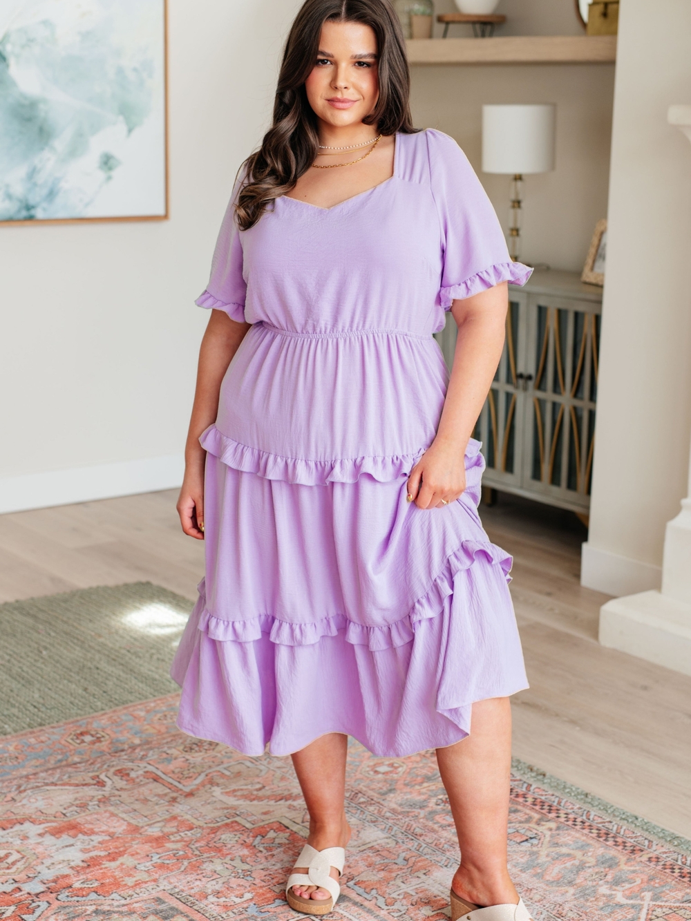 Lilac Ruffle Tiered Midi Dress - Women's